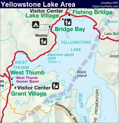 Yellowstone Lake Area, Yellowstone National Park Map