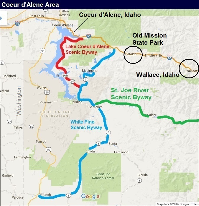 Coeur d Alene Area Scenic Byways Map