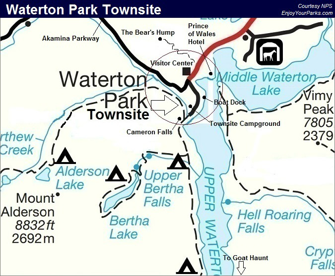 Waterton Park Townsite Map, Waterton Lakes National Park Map