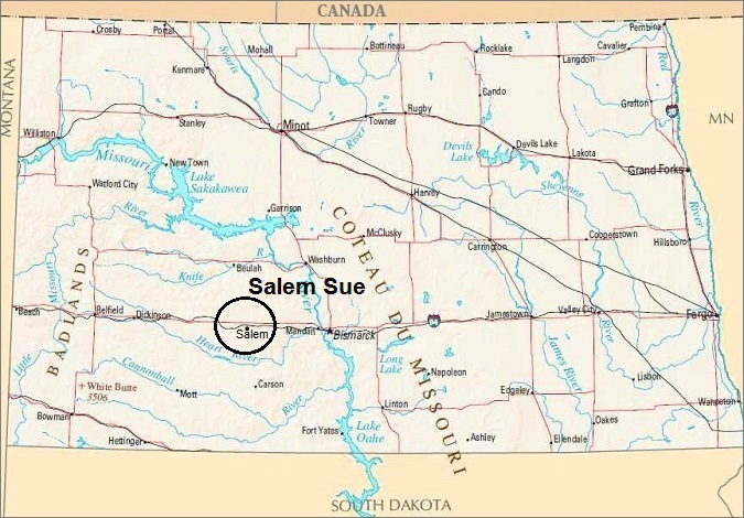 North Dakota Map, Salem Sue