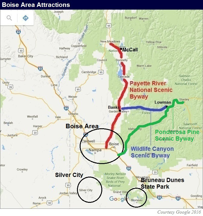 Idaho Map, Boise Area Attractions