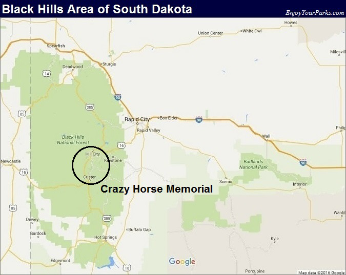 Black Hills South Dakota Map- Crazy Horse Memorial