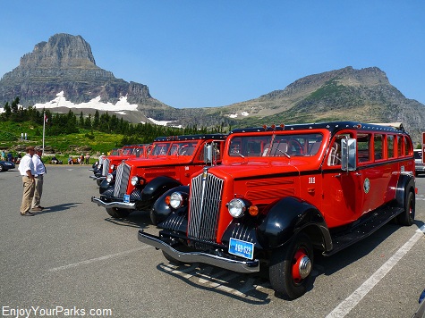 Red Buses, Logan Pass, Going To The Sun Road, Glacier National Park.