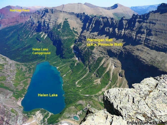 A view of Helen Lake from the summit of Ahern Peak in Glacier National Park