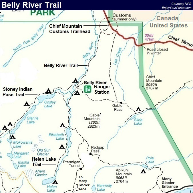 Belly River Trail Map, Glacier National Park Map