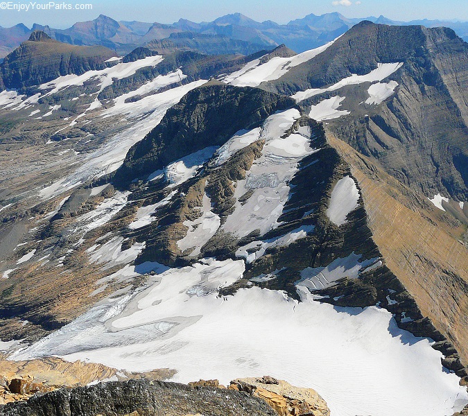 View of Jackson Glacier and Blackfoot Glacier from the summit of Mount Jackson.
