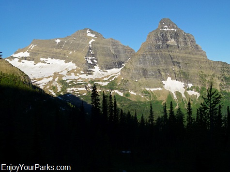 View of Kintla Peak and Kinnerly Peak from the Boulder Pass Trail, Glacier National Park