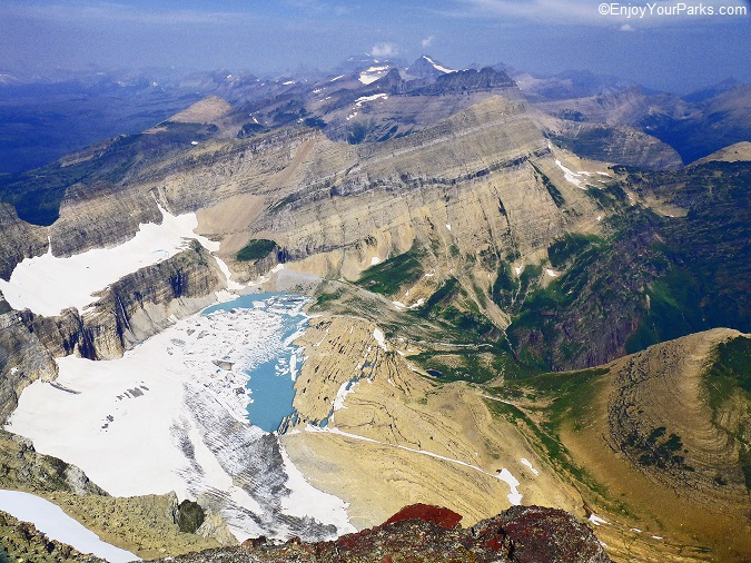 View of Grinnell Glacier and Salamander Glacier from the summit of Mount Gould.
