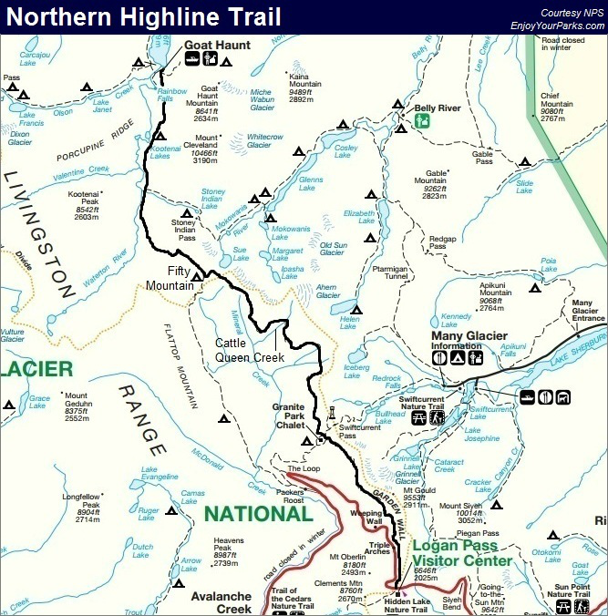 Northern Highline Trail Map, Glacier Park Map