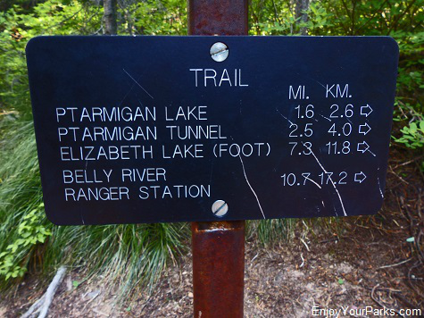 Ptarmigan Tunnel Trail sign, Glacier National Park
