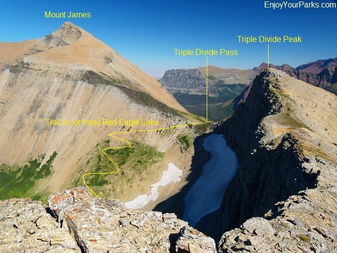 A view of Triple Divide Pass from the ridge between Triple Divide Peak and Norris Mountain, Glacier National Park