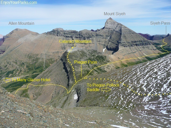 Routes to Cataract Mountain and Piegan Saddle from Piegan Pass in Glacier Park