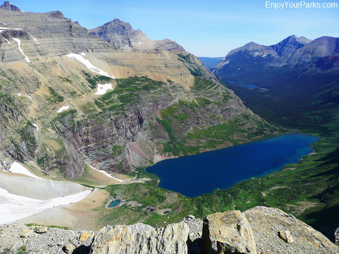 View of Helen Lake from Ahern Pass in Glacier Park
