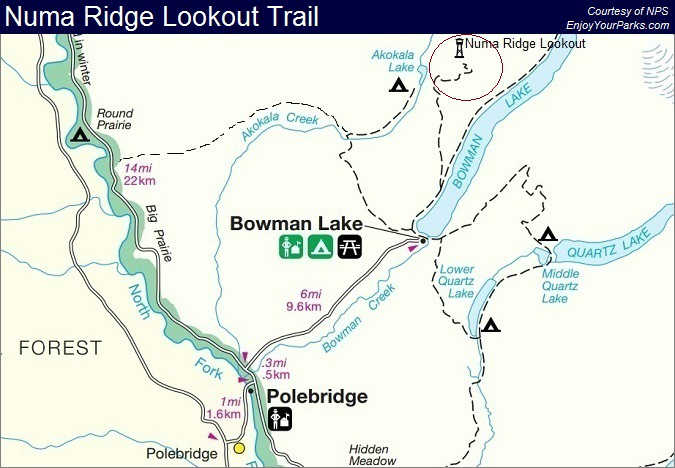 Numa Ridge Lookout Trail Map, Glacier National Park Map