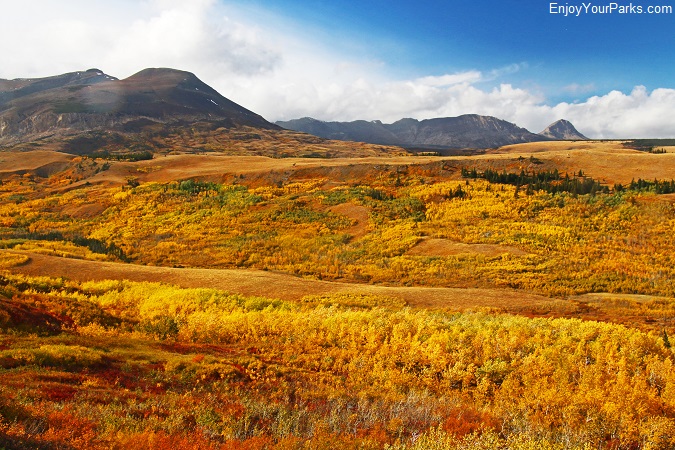 An autumn view along the Looking Glass Highway (State Highway 49) north of East Glacier Park.