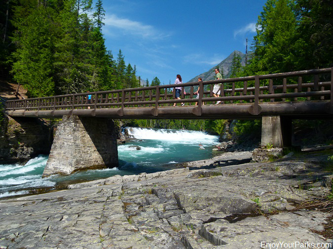 McDonald Creek foot bridge near Sacred Dancing Cascades, Johns Lake Loop Trail, Glacier National Park