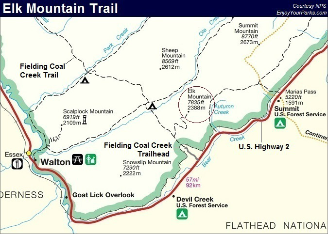 Elk Mountain Trail Map, Glacier National Park Map