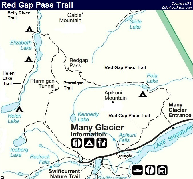 Red Gap Pass Trail Map, Glacier National Park