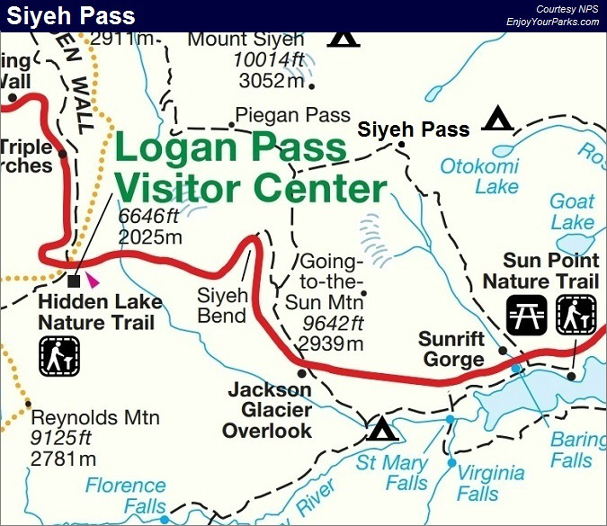 Siyeh Pass Trail Map, Glacier National Park Map