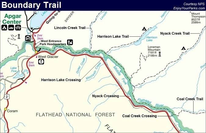 Boundary Trail Map, Glacier National Park Map