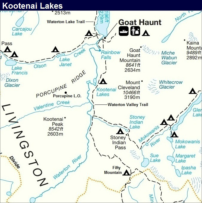 Kootenai Lakes Trail Map, Glacier Park Map