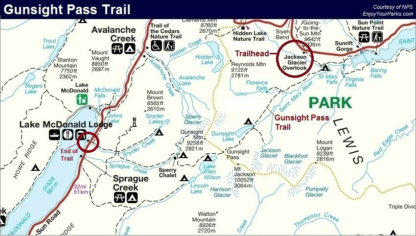 Gunsight Pass Trail Map, Glacier National Park Map