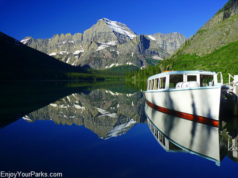 Wooden Boat Morning Eagle, Lake Josephine, Many Glacier Area, Glacier National Park