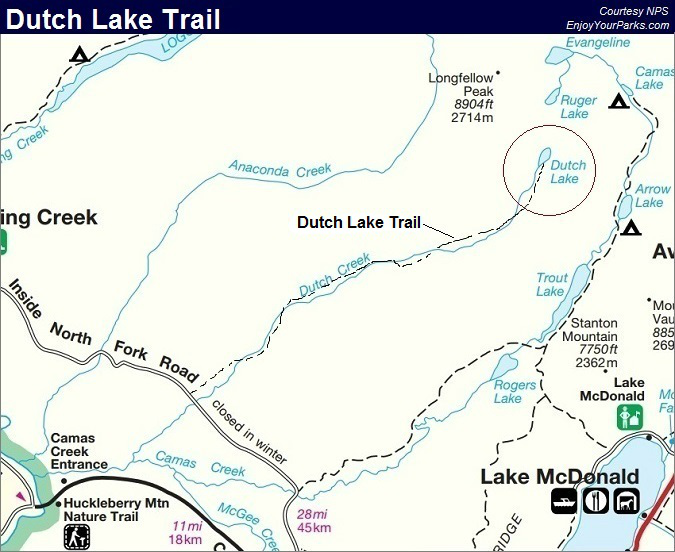Dutch Lake Trail Map, Glacier National Park Map