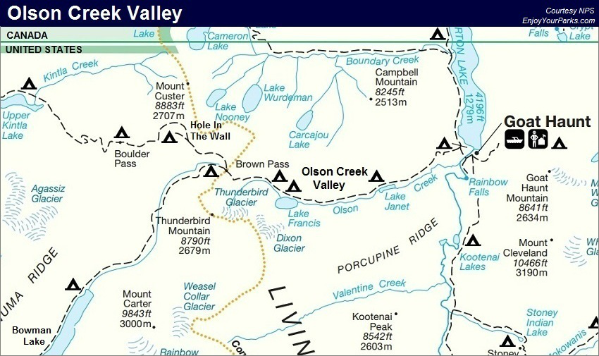 Olson Creek Valley Map, Glacier Park Map