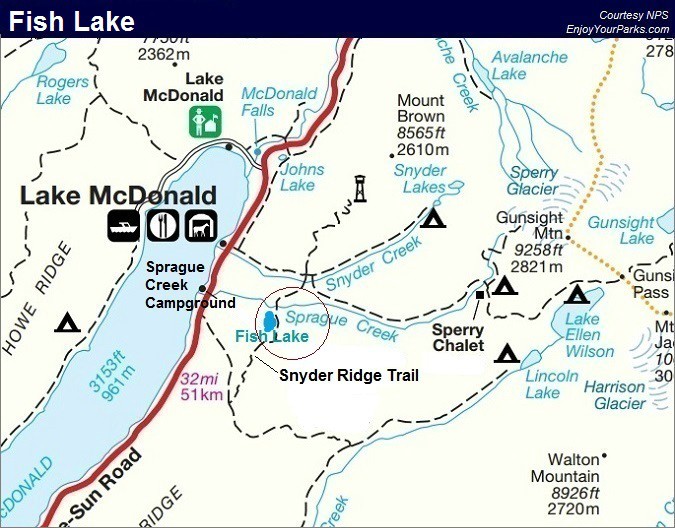 Fish Lake Trail Map, Glacier National Park Map