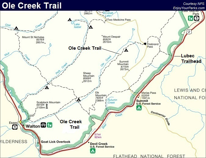 Ole Creek Trail Map, Glacier National Park Map