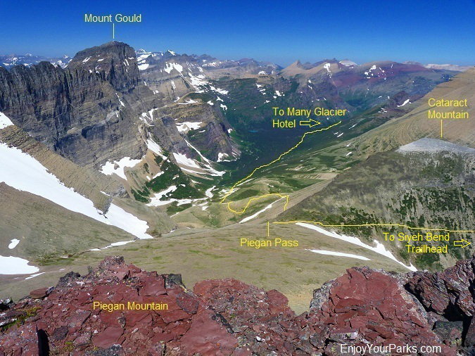 View of Piegan Pass from the summit of Piegan Mountain in Glacier Park