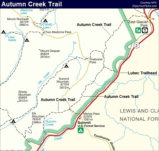 Autumn Creek Trail Map, Glacier National Park Map