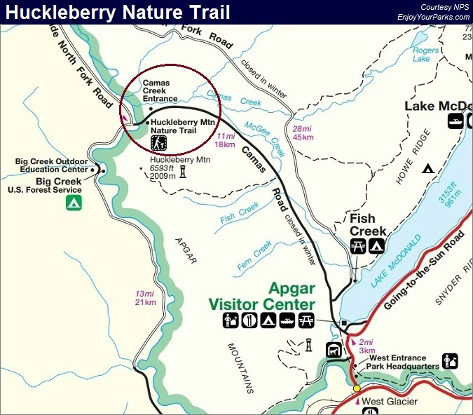 Huckleberry Nature Trail Map, Glacier National Park Map