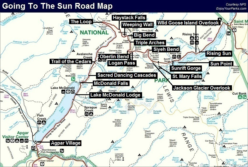 Going To The Sun Road, Glacier National Park Map