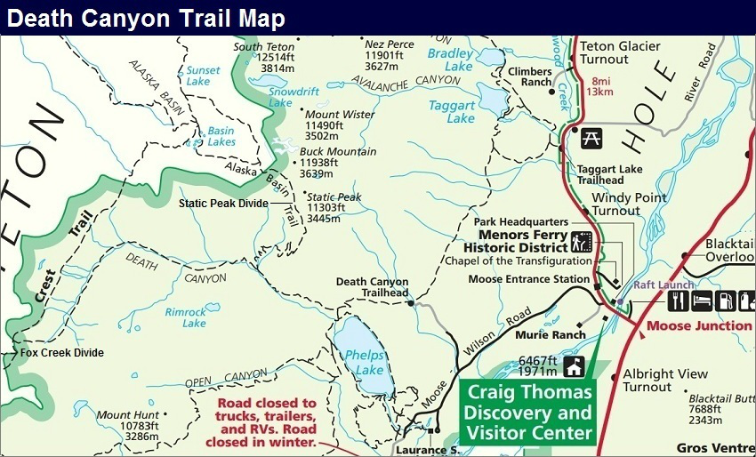 Death Canyon Trail Map, Grand Teton Map