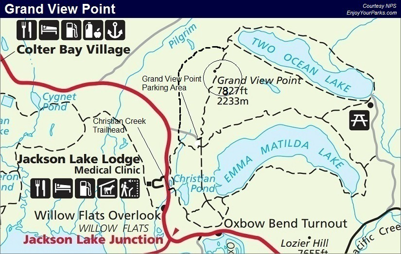 Grand View Point Trail Map, Grand Teton National Park Map