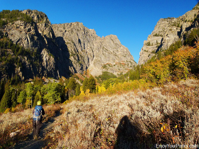 Shannon hiking towards the Death Canyon Narrows in Grand Teton National Park.