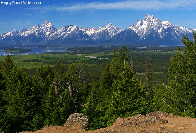 This is a view from Grand View Point in Grand Teton National Park when facing west.