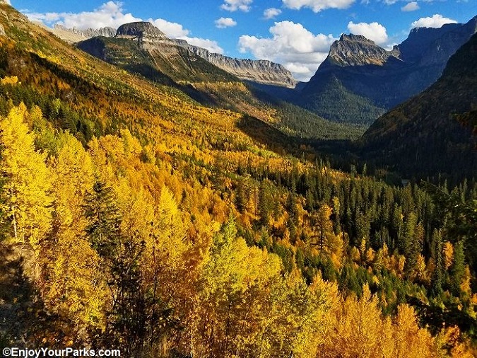 Classic shot of the west side of the Going To The Sun Road during an autumn in Glacier Park.