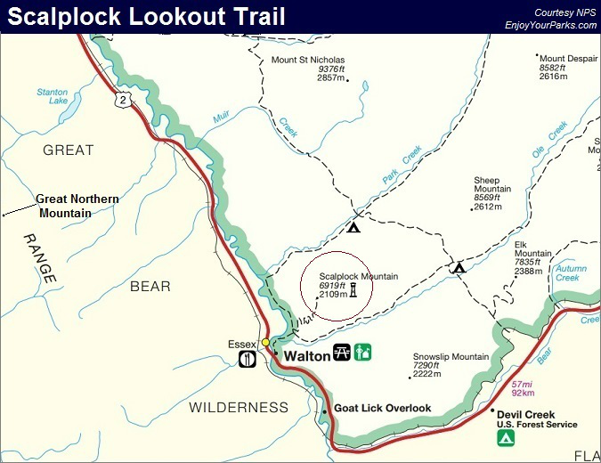 Scalplock Lookout Trail Map, Glacier National Park Map