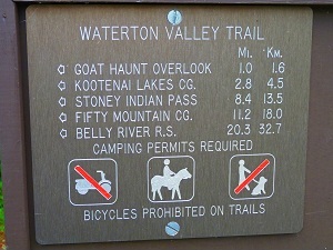 Waterton Valley Trail Information Sign