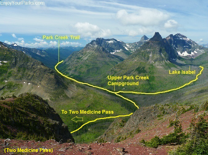 Park Creek Trail as viewed from Two Medicine Pass, Glacier National Park