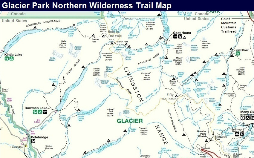 Glacier Park Northern Wilderness Trail Map, Glacier Park Map