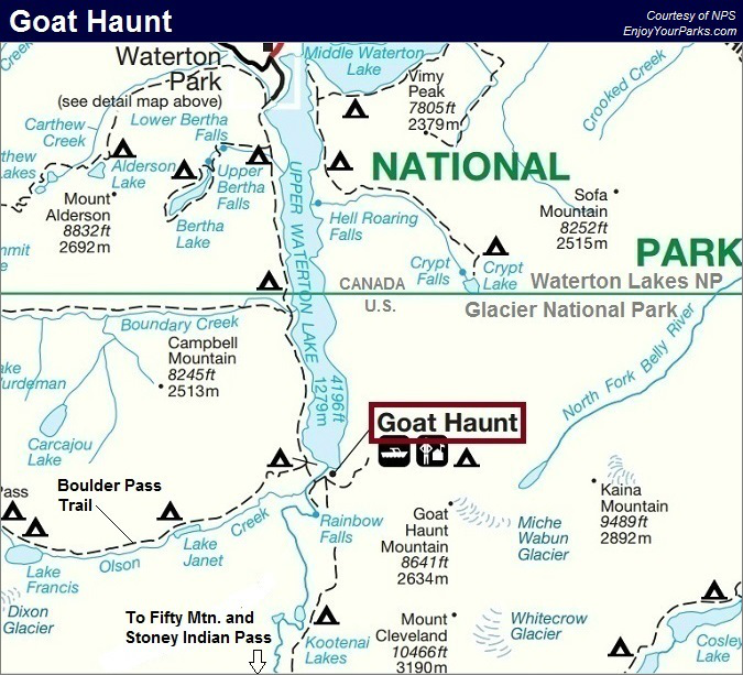 Goat Haunt Trail Map, Glacier National Park Map