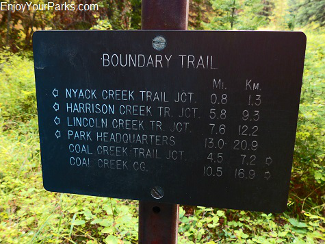 Boundary Trail sign, Nyack Coal Creek Loop, Glacier National Park