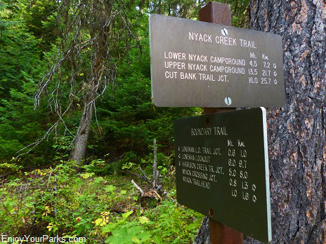 Nyack Creek Trail Sign, Glacier National Park