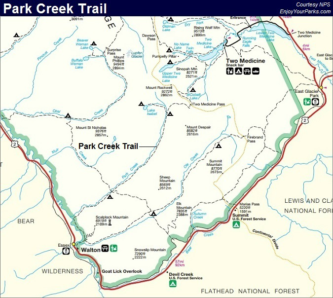 Park Creek Trail Map, Glacier National Park Map