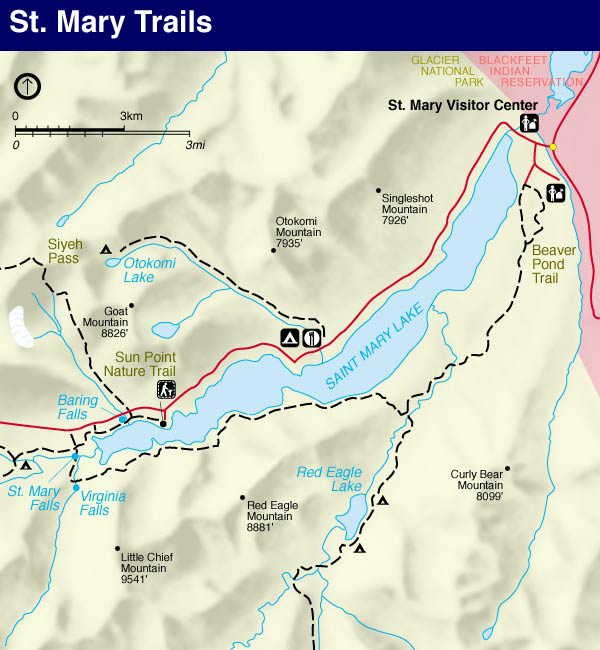 Glacier Park Map, St. Mary Trail Map