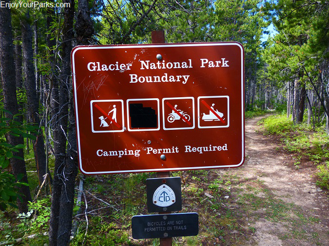 Autumn Creek Trail, Glacier National Park Boundary sign, Glacier National Park